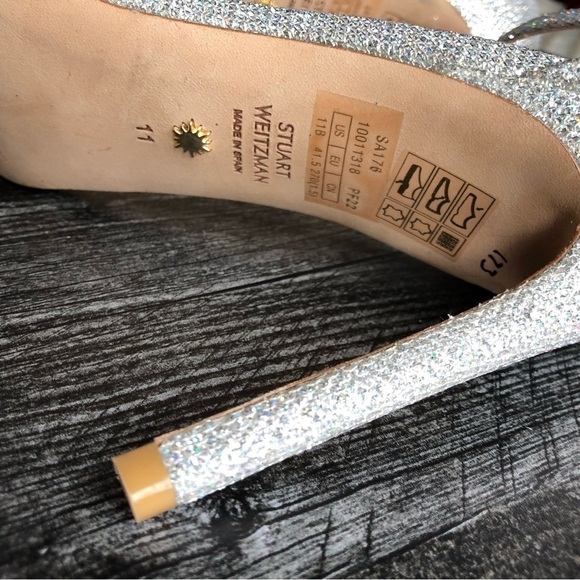 Stuart Weitzman Heels Nudistcurve Glitter Textile Square OpenToe 11 - Picture 9 of 12